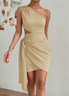 Ein-schulter kleid - elegante satin minikleid für damen