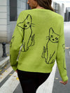 Katze-print sweatshirt - stylischer grüner pullover für damen