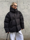 Winterjacke mit abnehmbarer kapuze – warme winddichte damenjacke im oversized design aus baumwolle