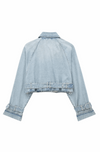 Denim bikerjacke - blaue damen denimjacke im modernen cropped-style