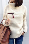 Kuschelige damen fleece-pullover mit reissverschluss-tasche - stylishes turtleneck in weiss