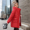 Warme winter damenjacke mit kapuze und taschen – lange dicke wattierte jacke in einfarbigen farben