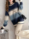 Gestreifter oversized-pullover - elegante damenstrickware in marineblau