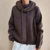 Gestrickter Hoodie – Oversized-Damenpullover mit Kapuze und Rollkragen