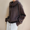 Gestrickter Hoodie – Oversized-Damenpullover mit Kapuze und Rollkragen