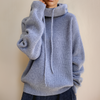 Gestrickter Hoodie – Oversized-Damenpullover mit Kapuze und Rollkragen