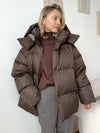 Winterjacke mit abnehmbarer kapuze – warme winddichte damenjacke im oversized design aus baumwolle