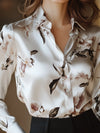 Satinbluse - moderne weisse damenbluse mit magnolienmuster