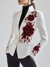 Chice weisse blazer mit rotem rosen-stickmuster - elegante damenjacke