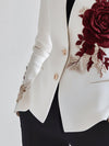 Chice weisse blazer mit rotem rosen-stickmuster - elegante damenjacke