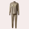 2-teiliges khaki loungewear-set - trendiges damen-outfit