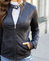 Schwarze Damen-Bikerjacke – Kunstlederjacke mit Reissverschluss und Taschen