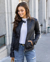 Schwarze Damen-Bikerjacke – Kunstlederjacke mit Reissverschluss und Taschen