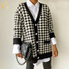 Houndstooth cardigan - stilvolle schwarze und weisse damen strickjacke