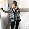 Houndstooth cardigan - stilvolle schwarze und weisse damen strickjacke