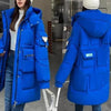 Dä damen winterparka - isolierte langi blaue jacke mit praktischen täschli